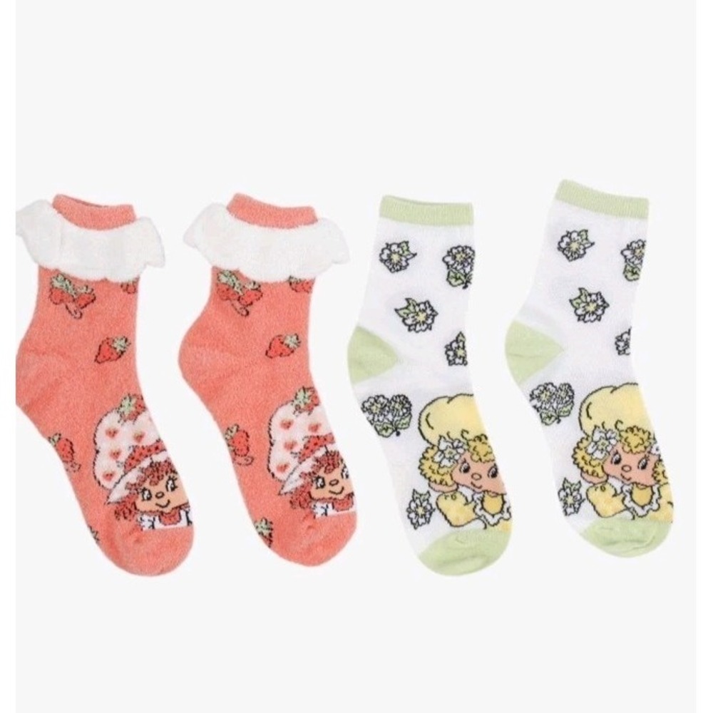 NEW Strawberry Shortcake Ruffle Cuff & Lemon Meringue Mid Crew Soft Socks 2 Pair
